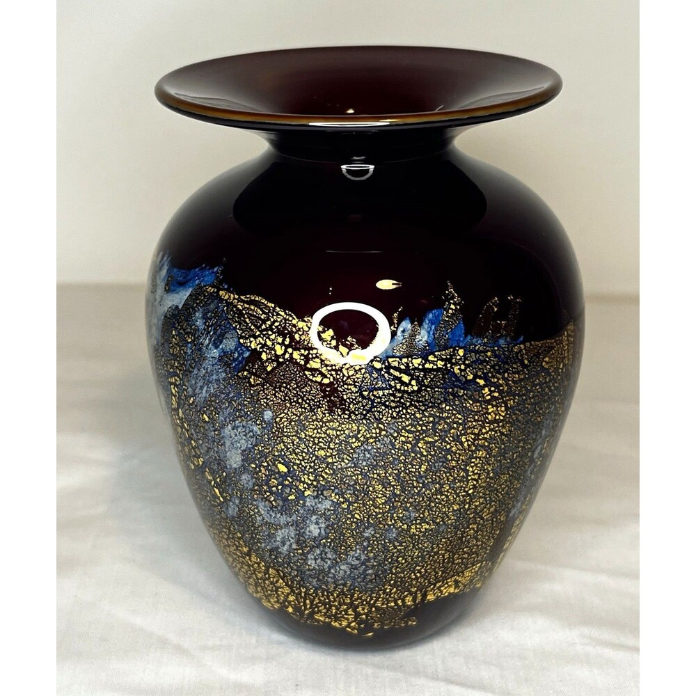 Michael Nourot Studio Art Glass Vase 1994 Signed Gold Leaf Web Cased Ovoid MCM